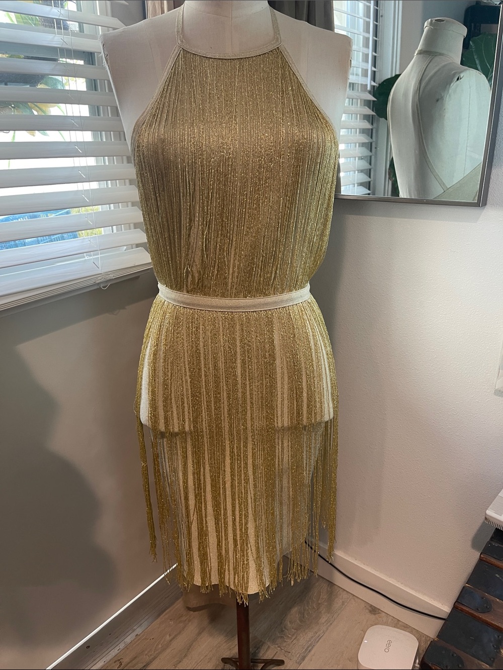 Fabulous Gold Fringe Halter Dress - Total Party Dress